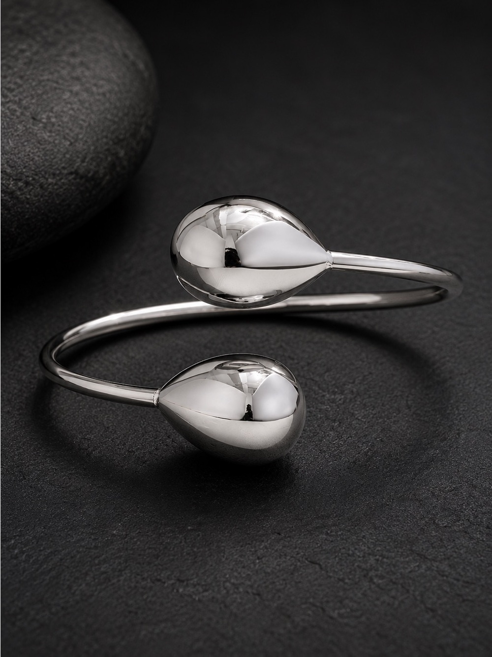 Polished Silver tine Teardrop Open Cuff Bracelet